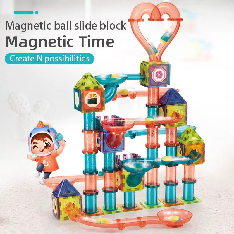 Grand Circuit à Billes Magnétique &amp; Lumineux – 131 Pièces (Jeu de Construction 3D Éducatif)