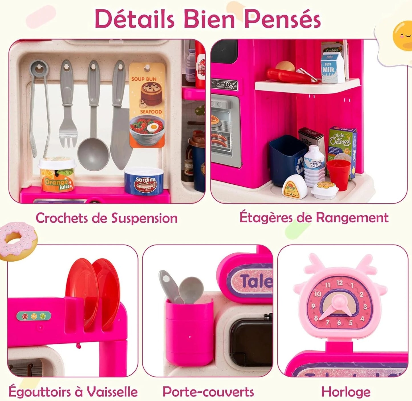 Ensemble de jouets de cuisine avec lumière et son et autocuiseur - 92 cm