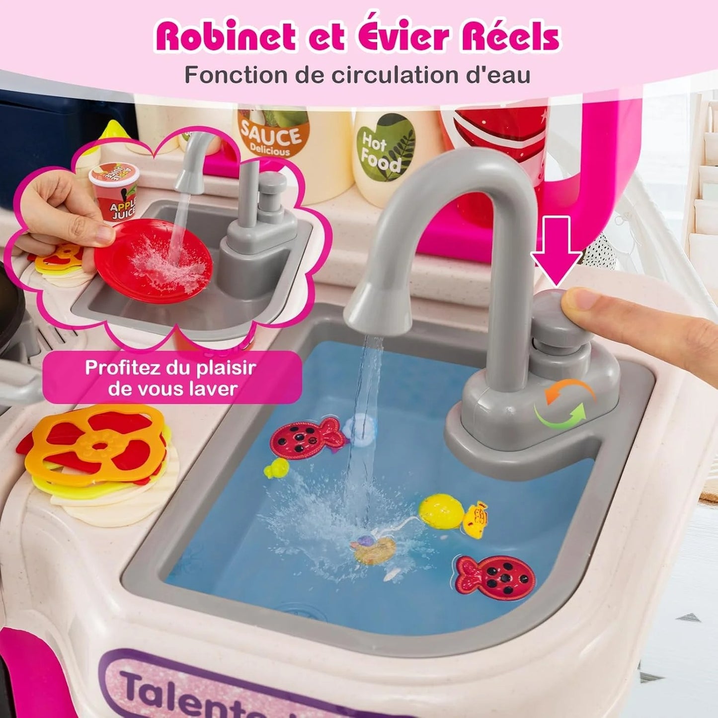 Ensemble de jouets de cuisine avec lumière et son et autocuiseur - 92 cm