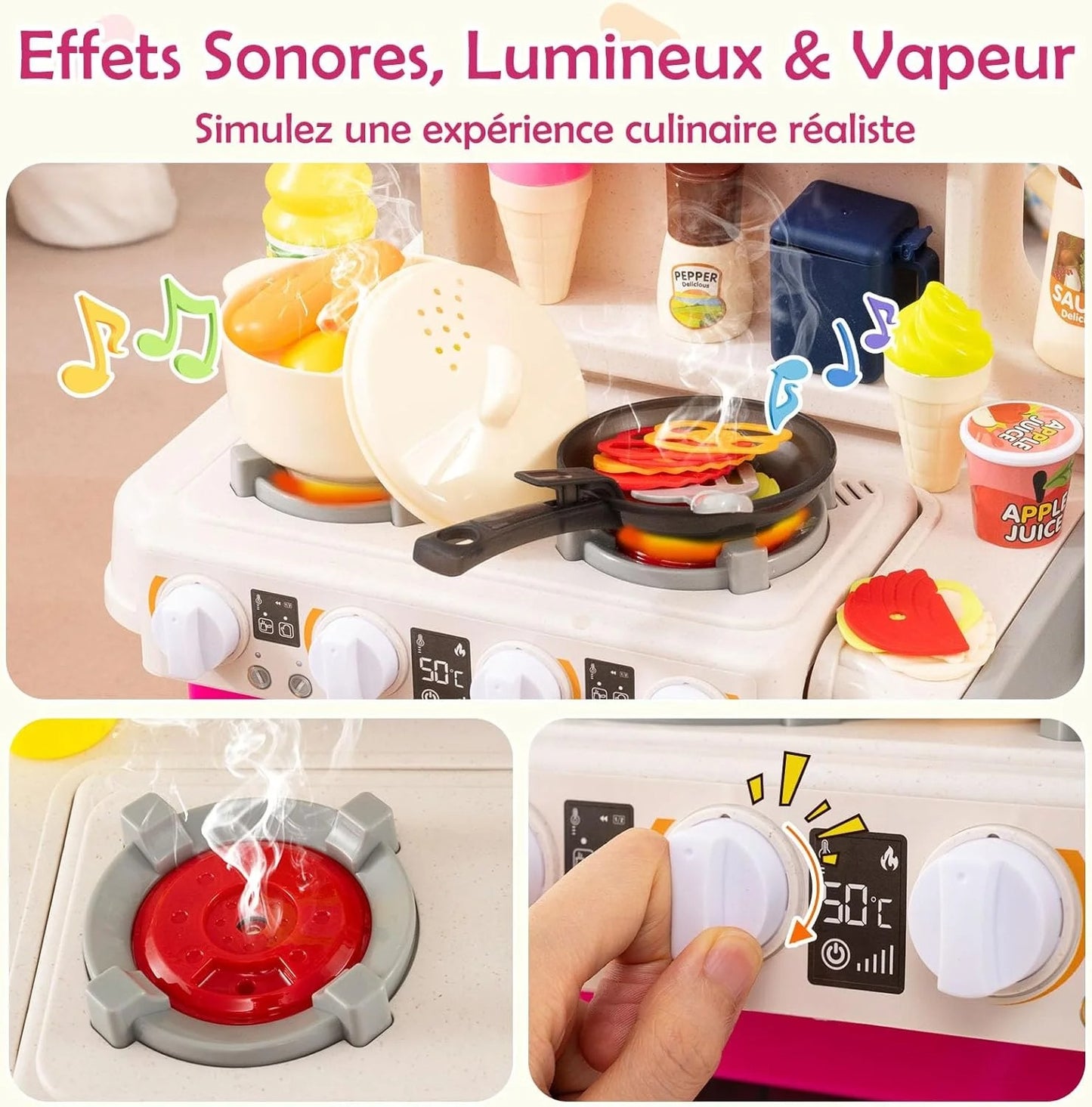 Ensemble de jouets de cuisine avec lumière et son et autocuiseur - 92 cm