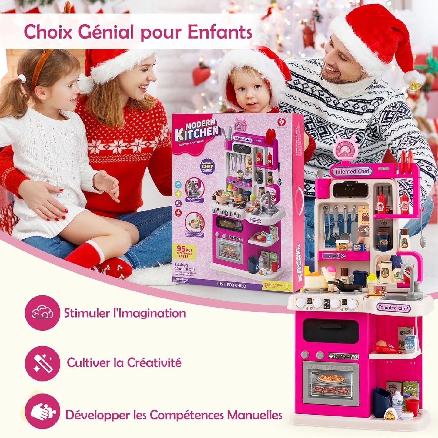 Ensemble de jouets de cuisine avec lumière et son et autocuiseur - 92 cm