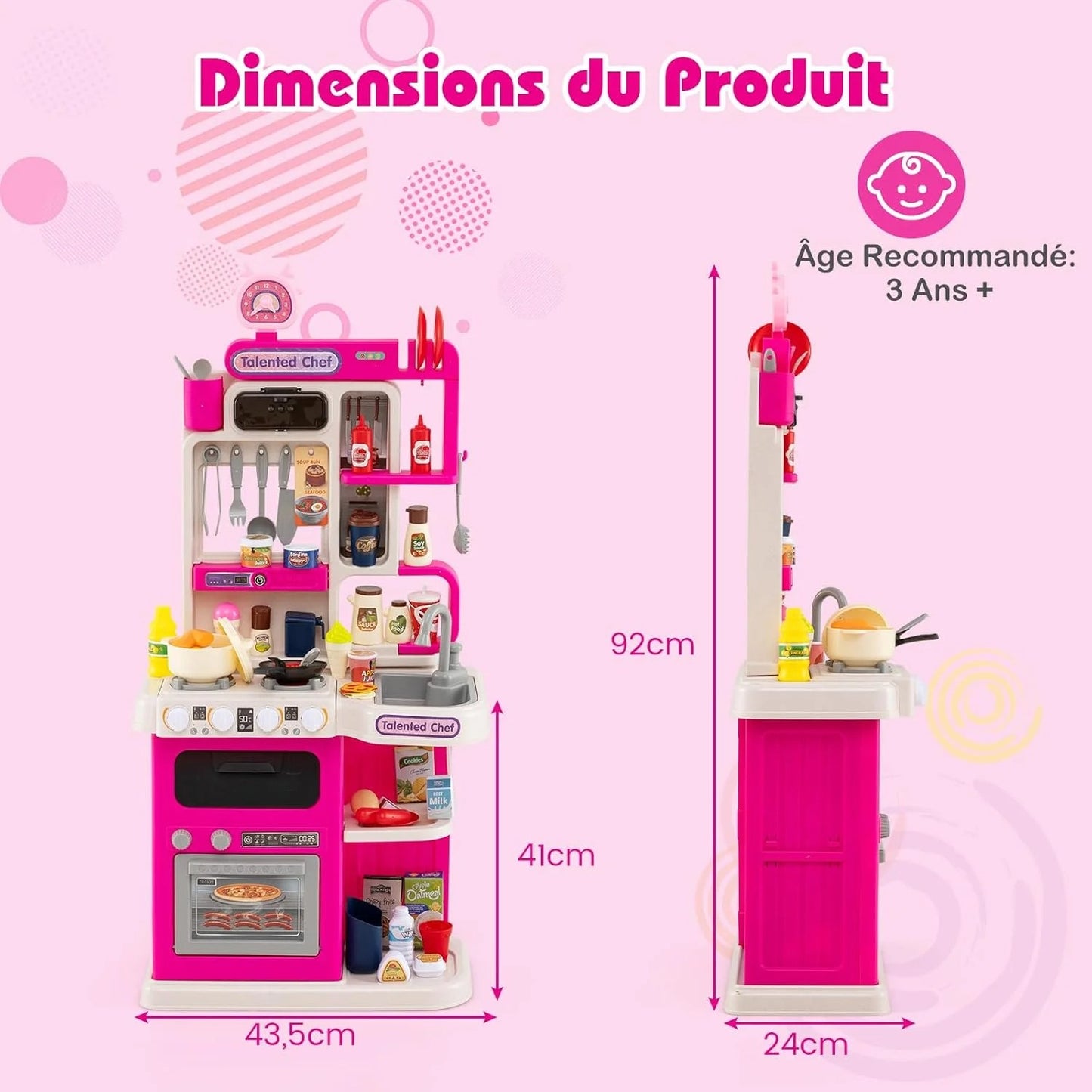 Ensemble de jouets de cuisine avec lumière et son et autocuiseur - 92 cm