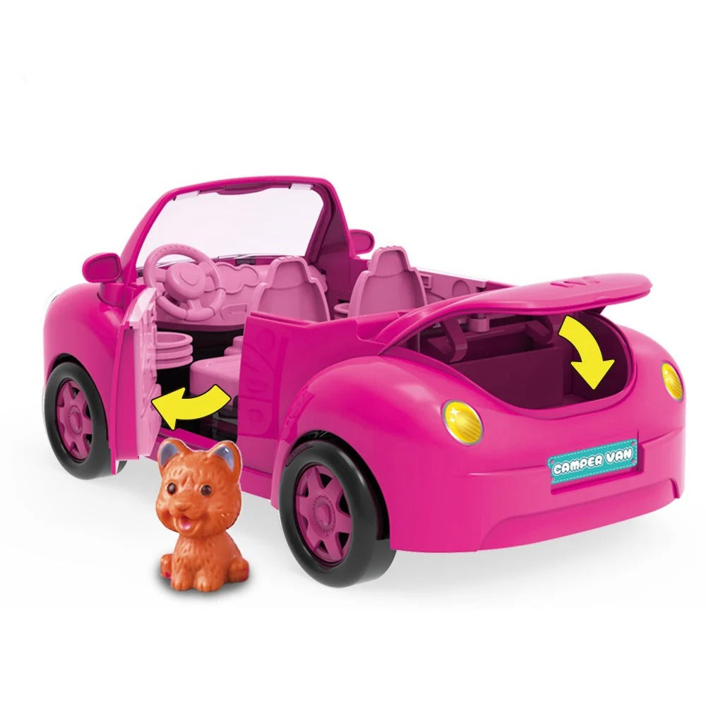 Voiture Cabriolet Rose Barbie Style + Chien & Valise