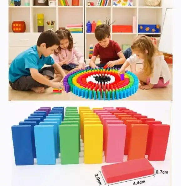 Domino en Bois Coloré – 200 Pièces – Jeu Éducatif de Logique et d’Apprentissage pour Enfants