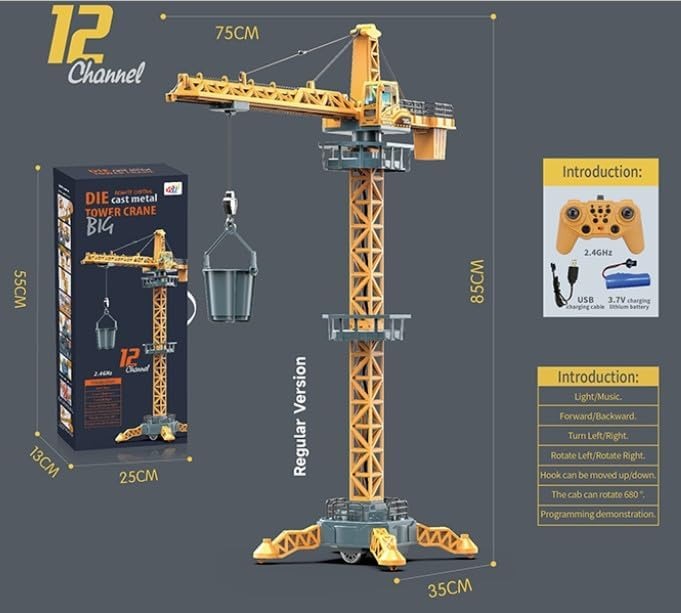 Grue de Chantier Télécommandée (128 cm) – 6 Canaux 2,4 GHz