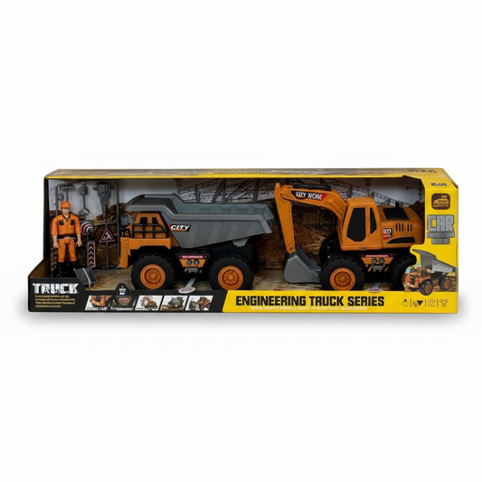 Engineering Truck Series" – Duo Camion Benne & Excavatrice avec Accessoires