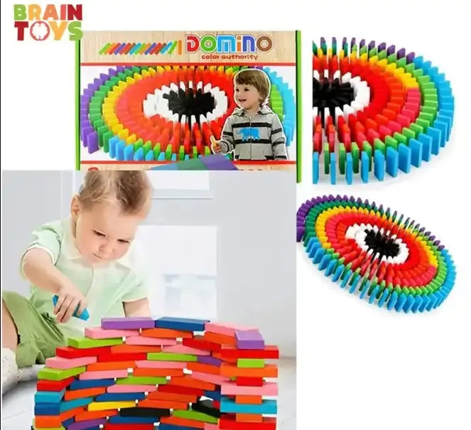 Domino en Bois Coloré – 200 Pièces – Jeu Éducatif de Logique et d’Apprentissage pour Enfants