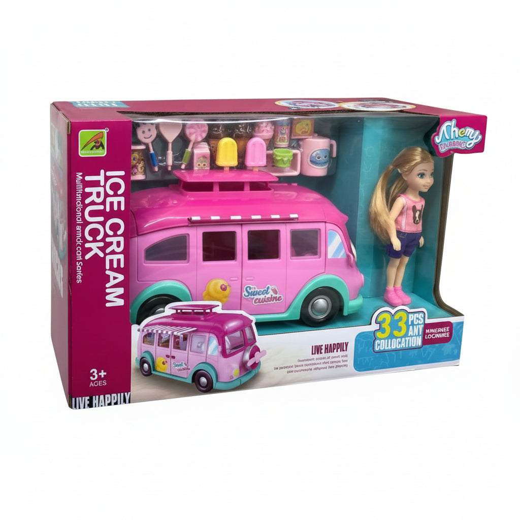 ice cream truck rose Sedra avec poupée - Ensemble de jeu 33 pièces