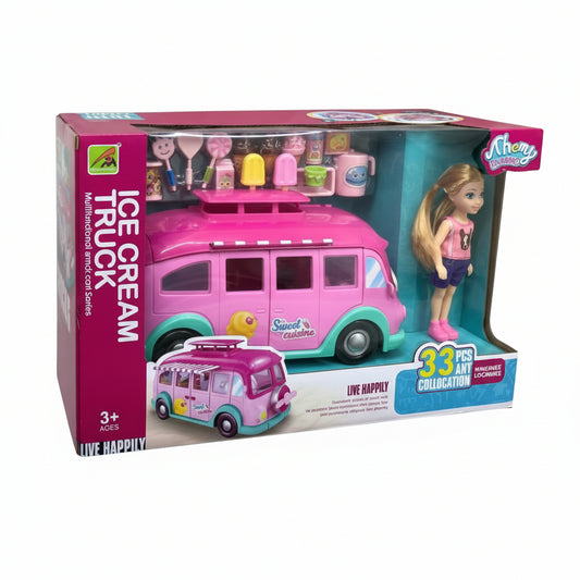 ice cream truck rose Sedra avec poupée - Ensemble de jeu 33 pièces