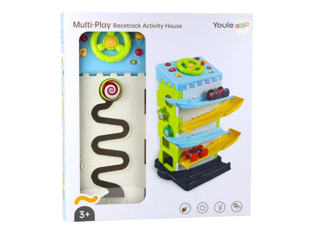 Maison de jeux 5 en 1 avec circuit de course pour tout-petits