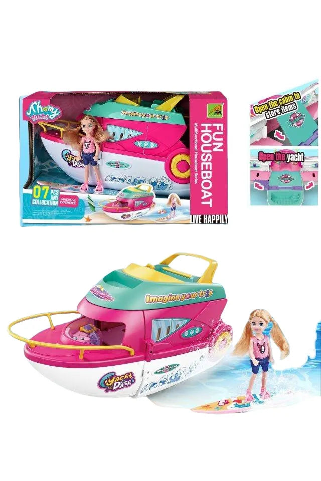 Le Yacht de Croisière "Sunshine" & Poupée – Coffret Houseboat Pliable pour Aventures en Mer