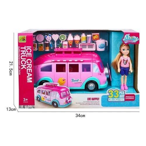 ice cream truck rose Sedra avec poupée - Ensemble de jeu 33 pièces