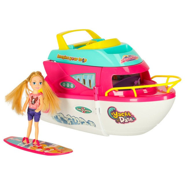 Le Yacht de Croisière "Sunshine" & Poupée – Coffret Houseboat Pliable pour Aventures en Mer