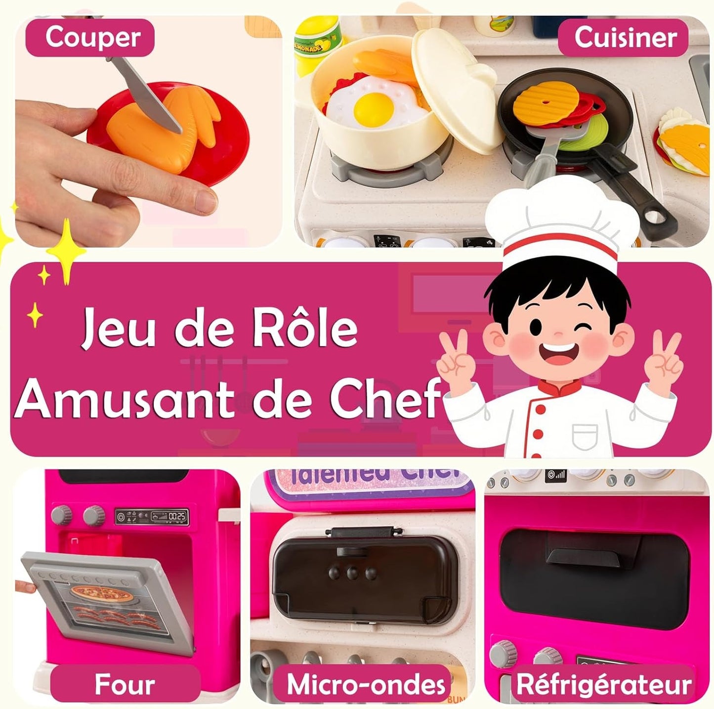 Ensemble de jouets de cuisine avec lumière et son et autocuiseur - 92 cm