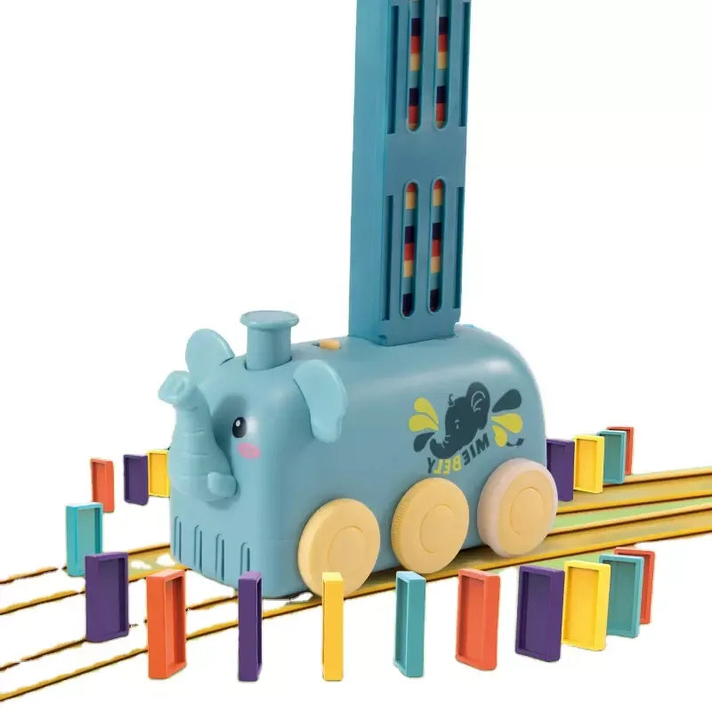 Train Éléphant Automatique Poseur de Dominos – Kit de Jeu Musical et Lumineux pour Enfants