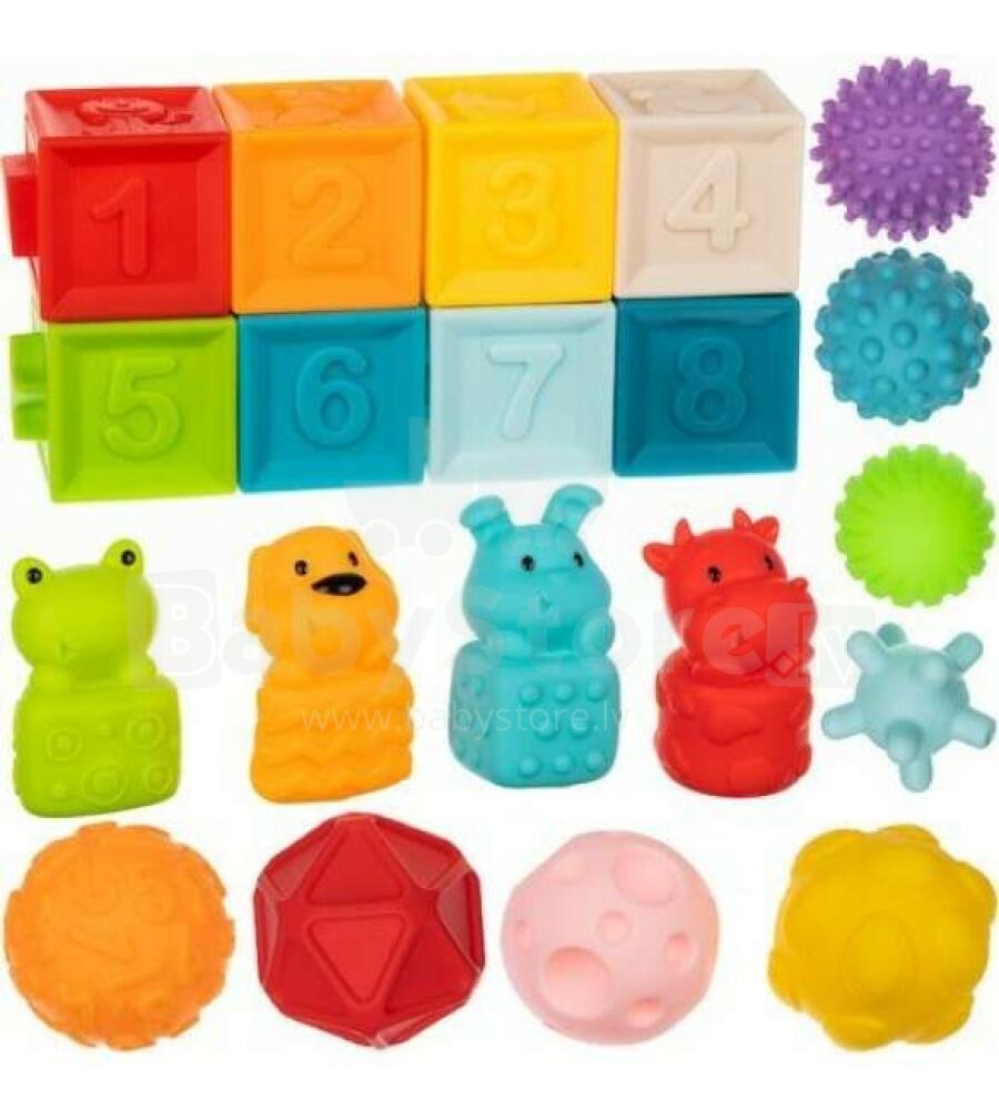 Coffret Éveil Bébé Blocs, Animaux et Balles Sensoriels – 20 Pièces