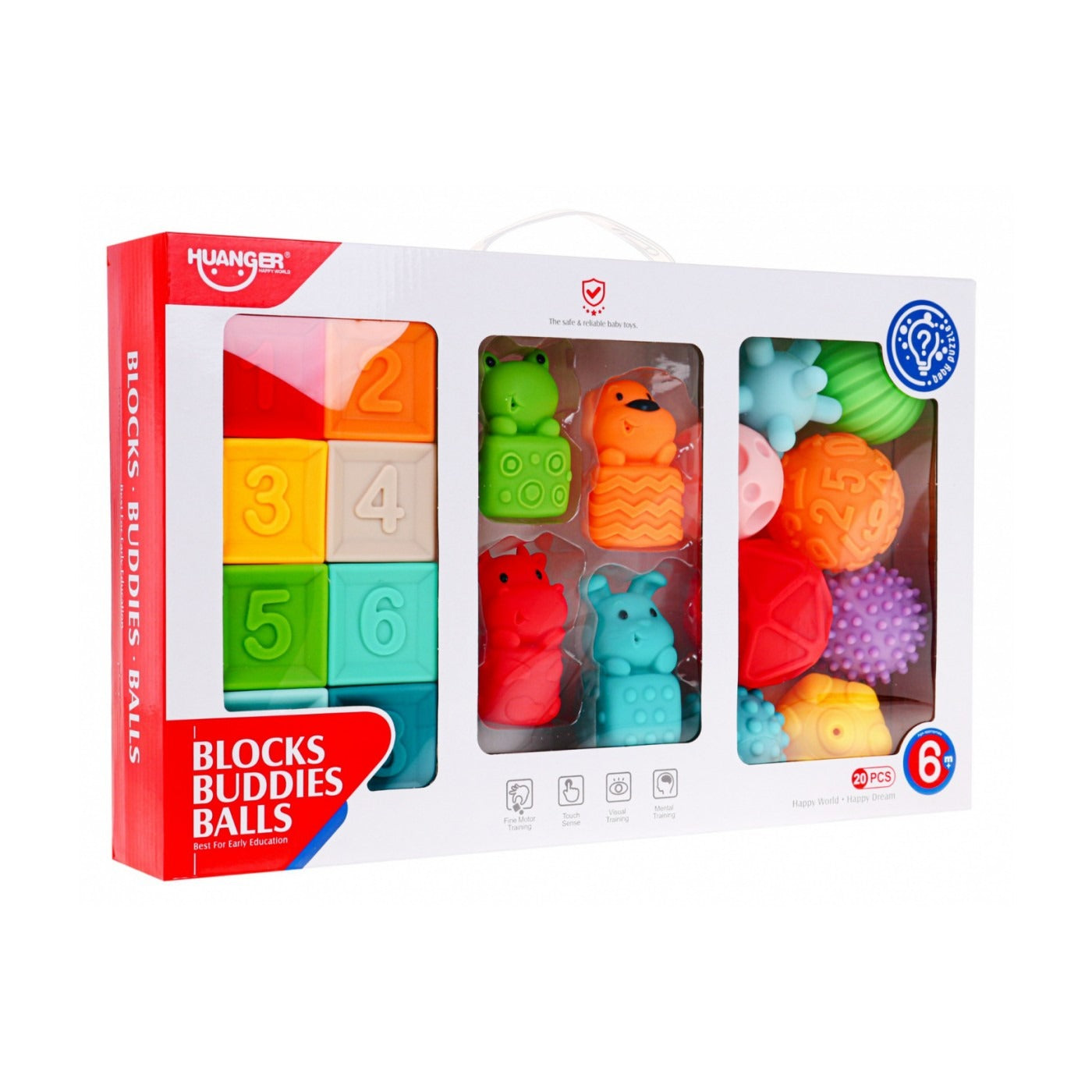 Coffret Éveil Bébé Blocs, Animaux et Balles Sensoriels – 20 Pièces