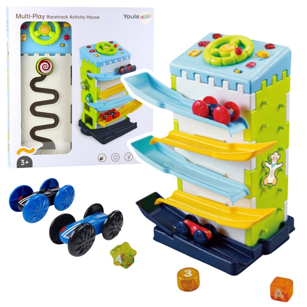 Maison de jeux 5 en 1 avec circuit de course pour tout-petits