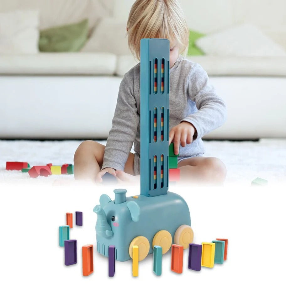 Train Éléphant Automatique Poseur de Dominos – Kit de Jeu Musical et Lumineux pour Enfants