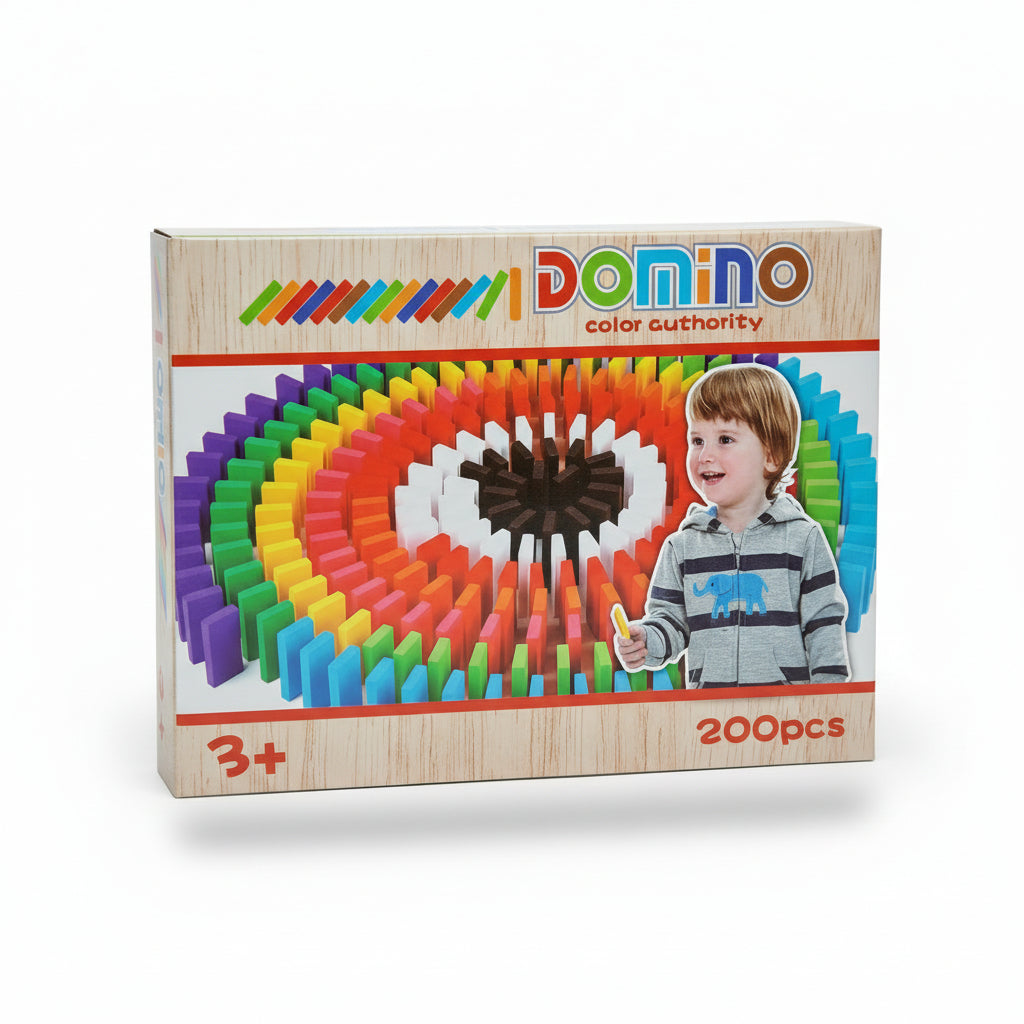 Domino en Bois Coloré – 200 Pièces – Jeu Éducatif de Logique et d’Apprentissage pour Enfants