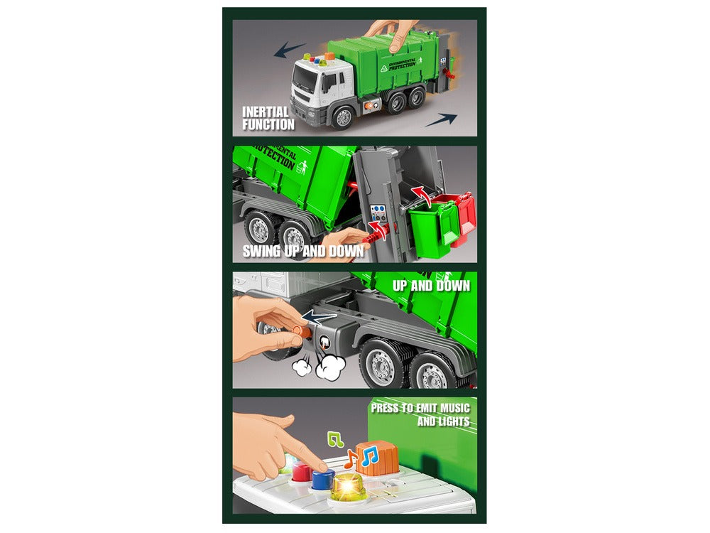 Camion-benne de tri vert à l'échelle 1:16 avec effets sonores à friction