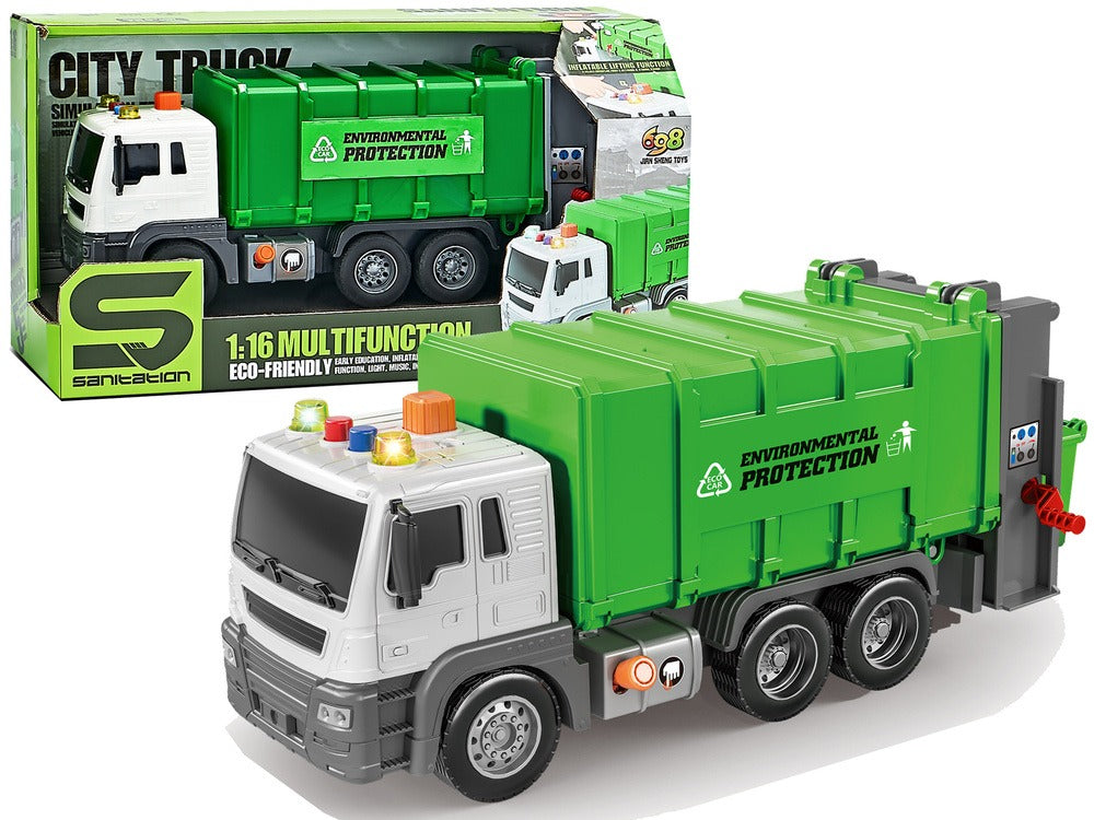 Camion-benne de tri vert à l'échelle 1:16 avec effets sonores à friction