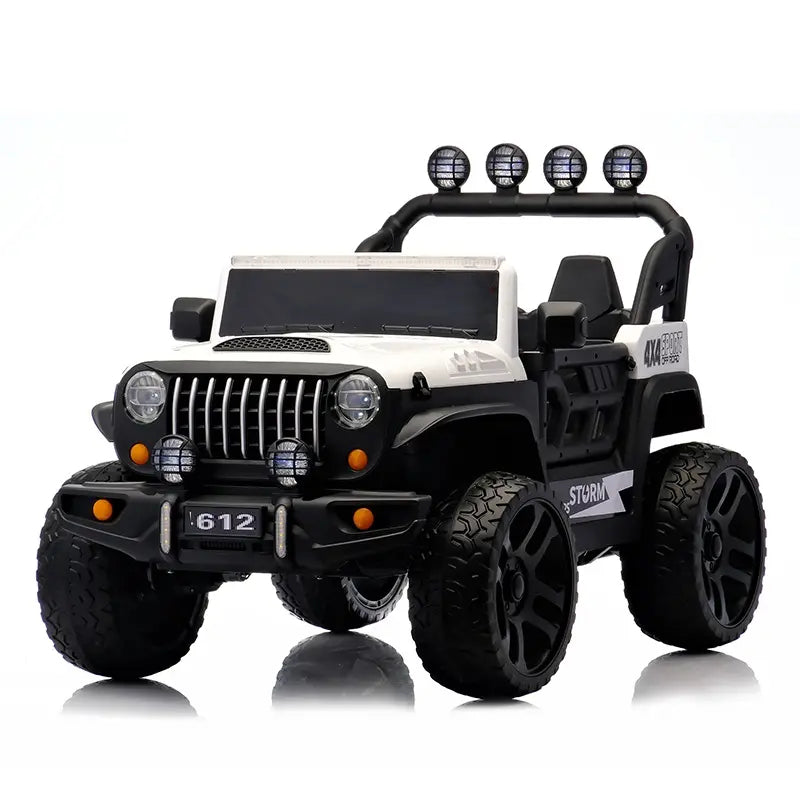 Voiture Électrique Jeep 4x4 2 Places 12V pour Enfants – 4 Moteurs, Télécommande Parentale & Mode Balançoire | 1 à 10 Ans blanc